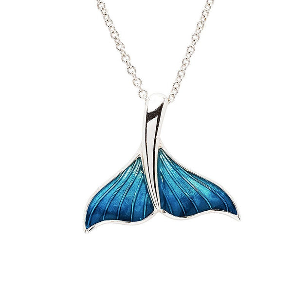 Sterling Silver Blue Enamel Whale Tail Necklace