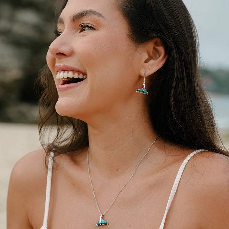 Sterling Silver Blue Enamel Whale Tail Necklace