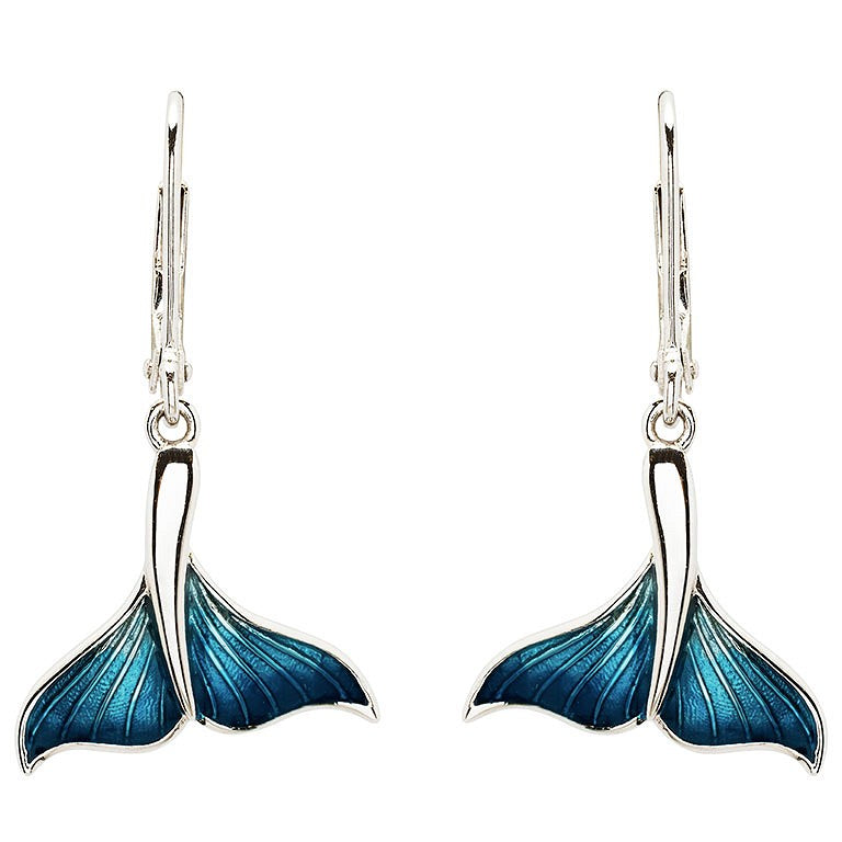 Sterling Silver Blue Enamel Whale Tail Earrings