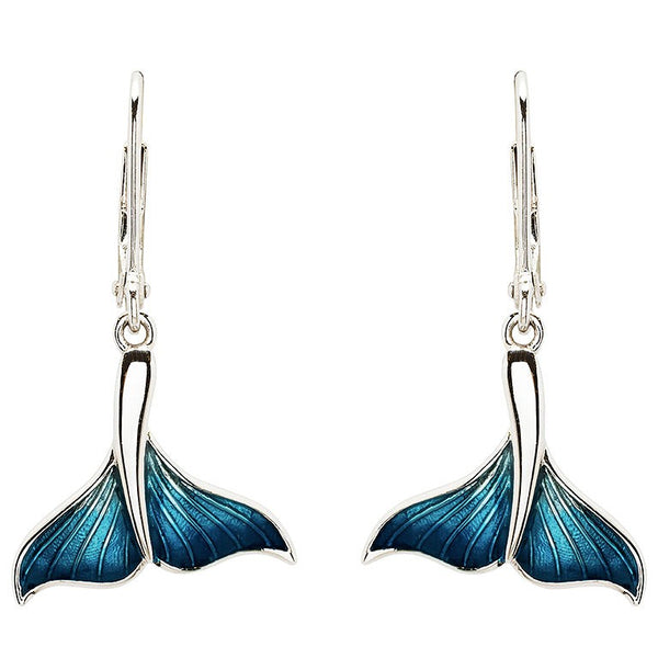 Sterling Silver Blue Enamel Whale Tail Earrings