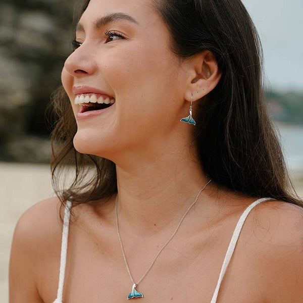 Sterling Silver Blue Enamel Whale Tail Earrings