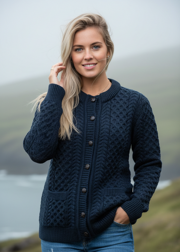 Ocean Aran Lumber Cardigan | 100% Merino Wool