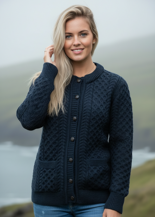 Ocean Aran Lumber Cardigan | 100% Merino Wool