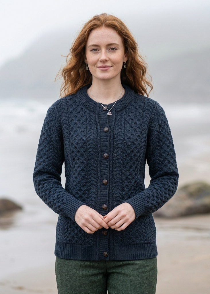 Ocean Aran Lumber Cardigan | 100% Merino Wool
