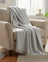 Oversize Merino Wool Cashmere Throw Pale Grey & Cream Herringbone