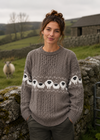 Oversized Aran Crew Neck Merino Wool Sheep Sweater | Brown