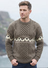 Oversized Aran Crew Neck Merino Wool Sheep Sweater | Brown