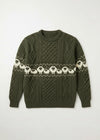 Oversized Aran Crew Neck Merino Wool Sheep Sweater | Green