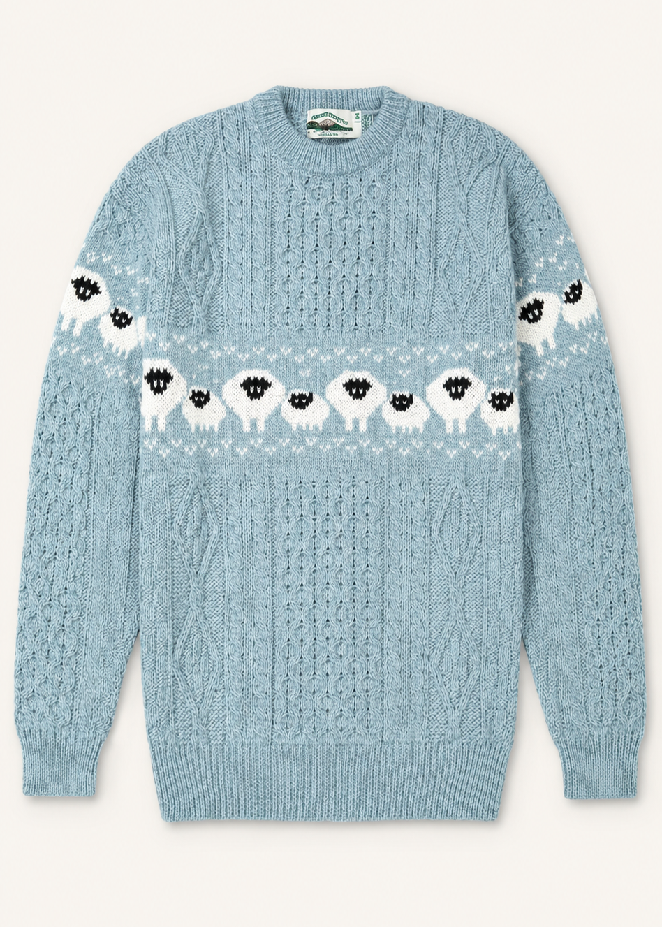 Oversized Aran Crew Neck Merino Wool Sheep Sweater | Mermaid