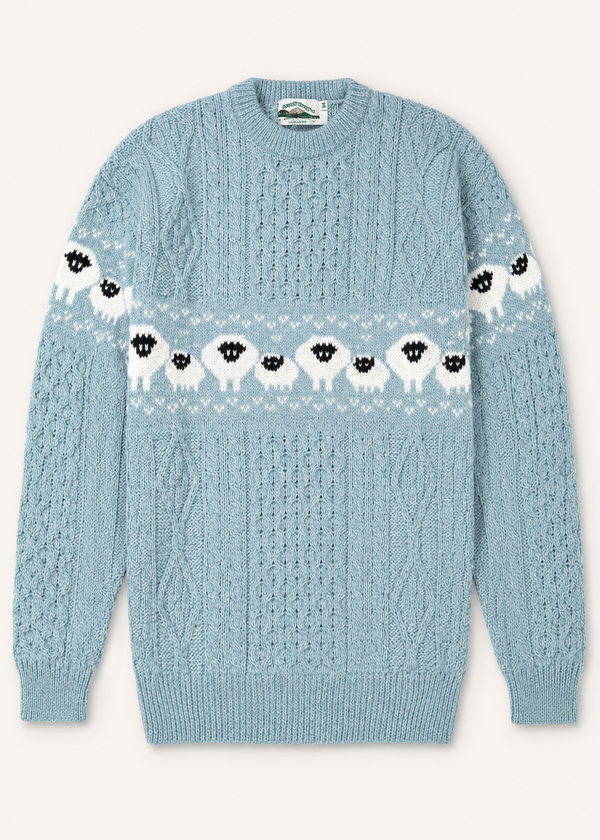Oversized Aran Crew Neck Merino Wool Sheep Sweater | Mermaid