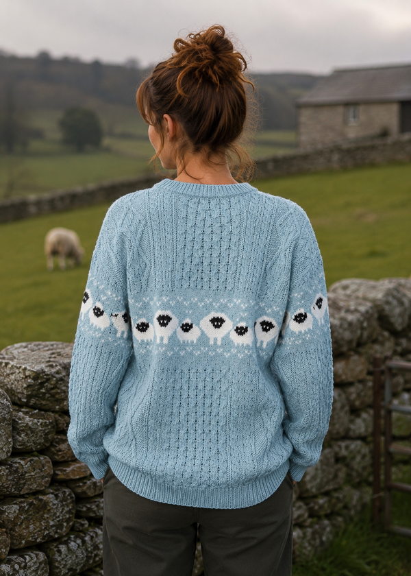 Oversized Aran Crew Neck Merino Wool Sheep Sweater | Mermaid