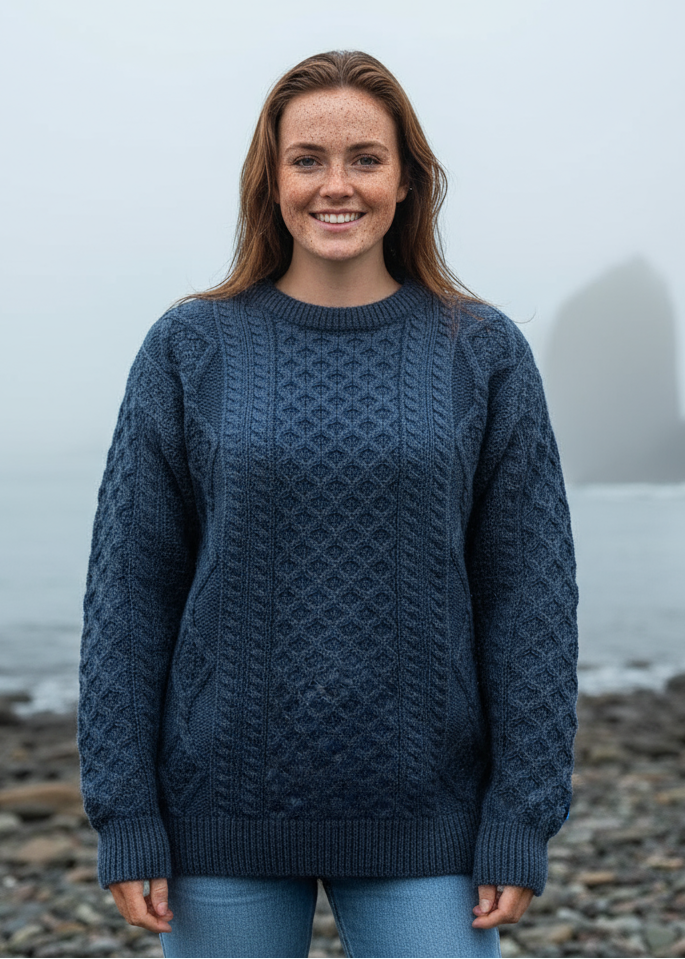 Oversized Lightweight Aran Sweater | Denim