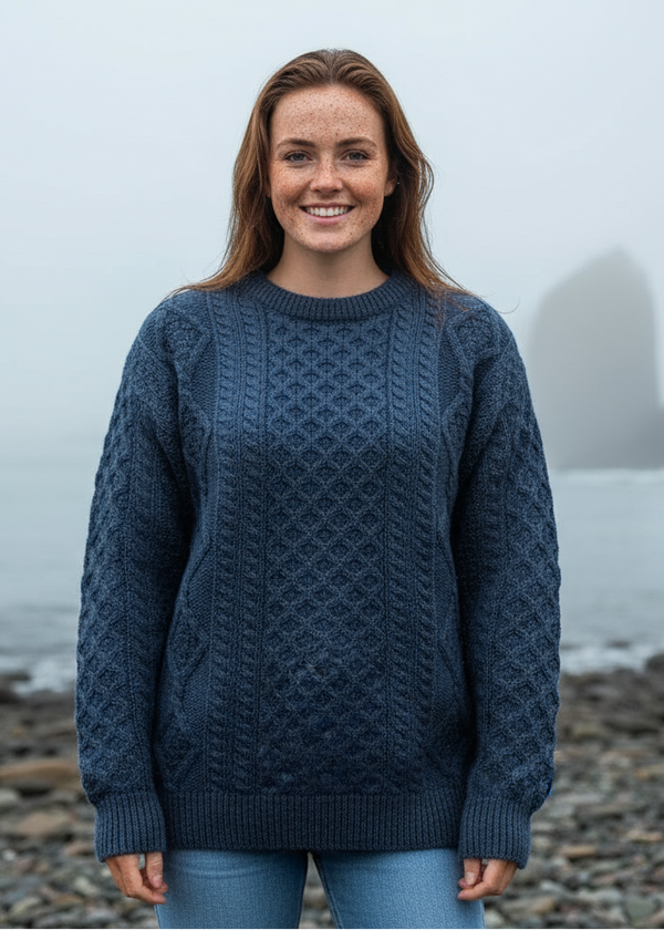 Oversized Lightweight Aran Sweater | Denim