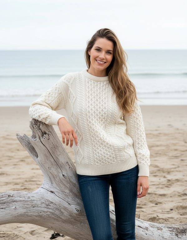 Oversized Lightweight Aran Sweater | Natural