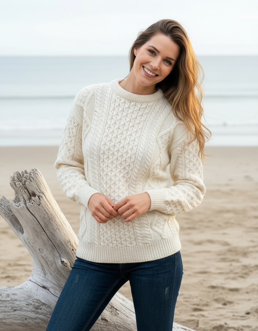 Oversized Lightweight Aran Sweater | Natural