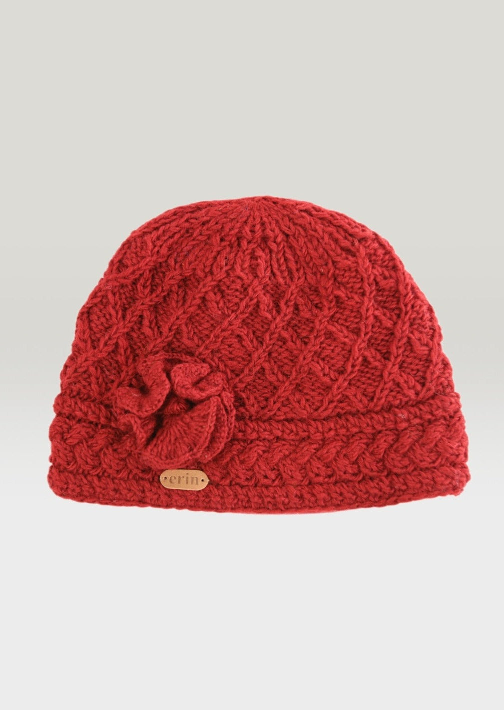Aran Trellis Red Flower Hat