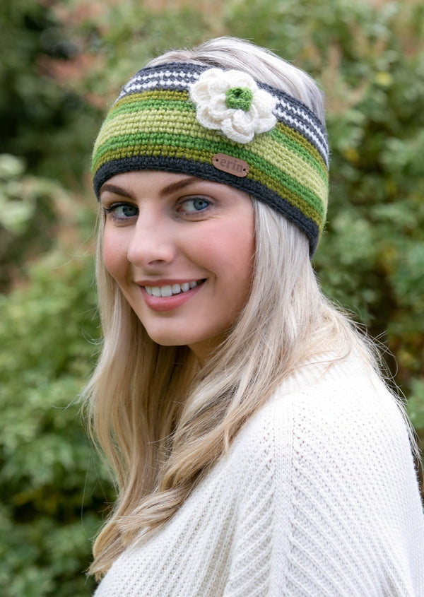 Crochet Headband with Flower Corsage Green