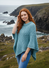 Aran Merino Wool Cowl Poncho | Aqua - Clearance