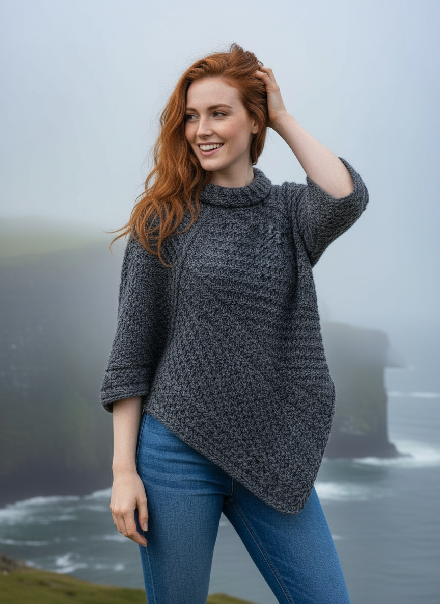 Aran Merino Wool c Poncho | slate