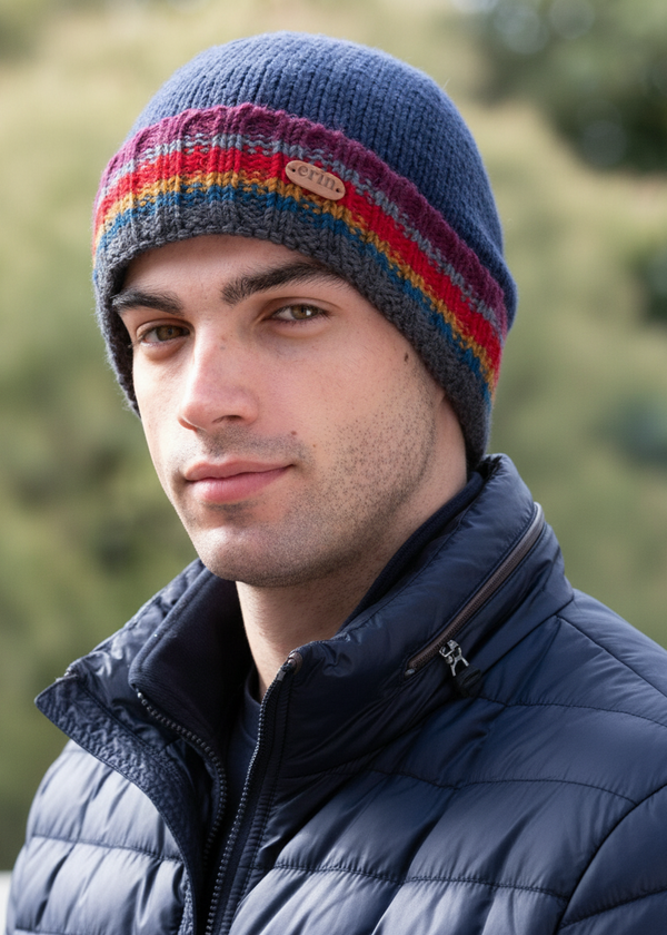 Erin Men's Rib Pullon Hat | Blue Red
