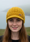 Erin Aran Cable Peak Hat | Sunflower