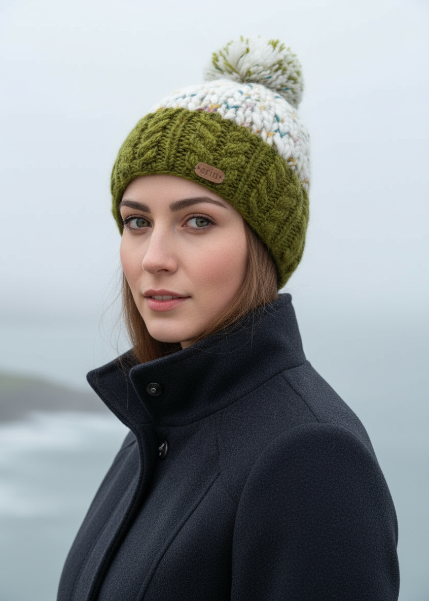 Erin Wool Bobble Hat Flecked Green