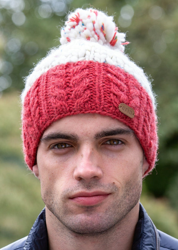 Wool Bobble Flecked Raspberry Hat