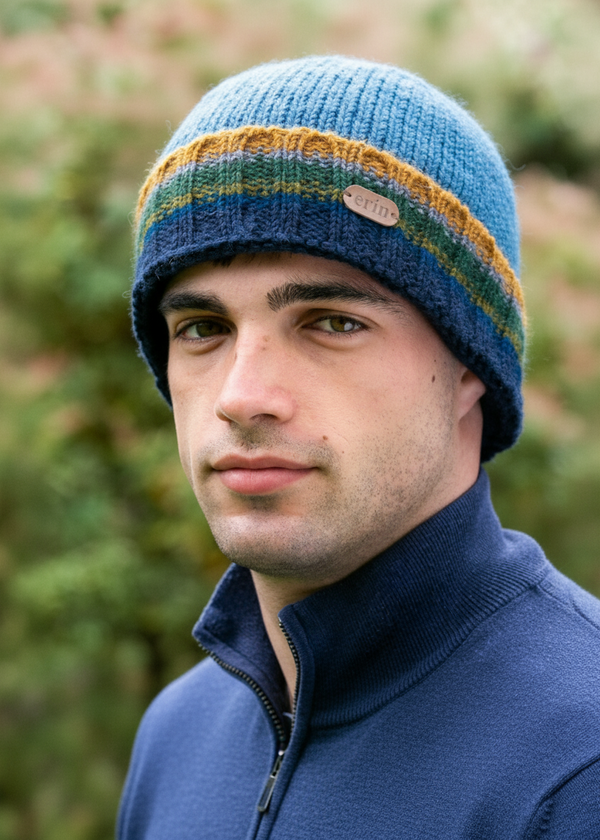 Erin Men's Rib Pullon Hat | Blue Yellow