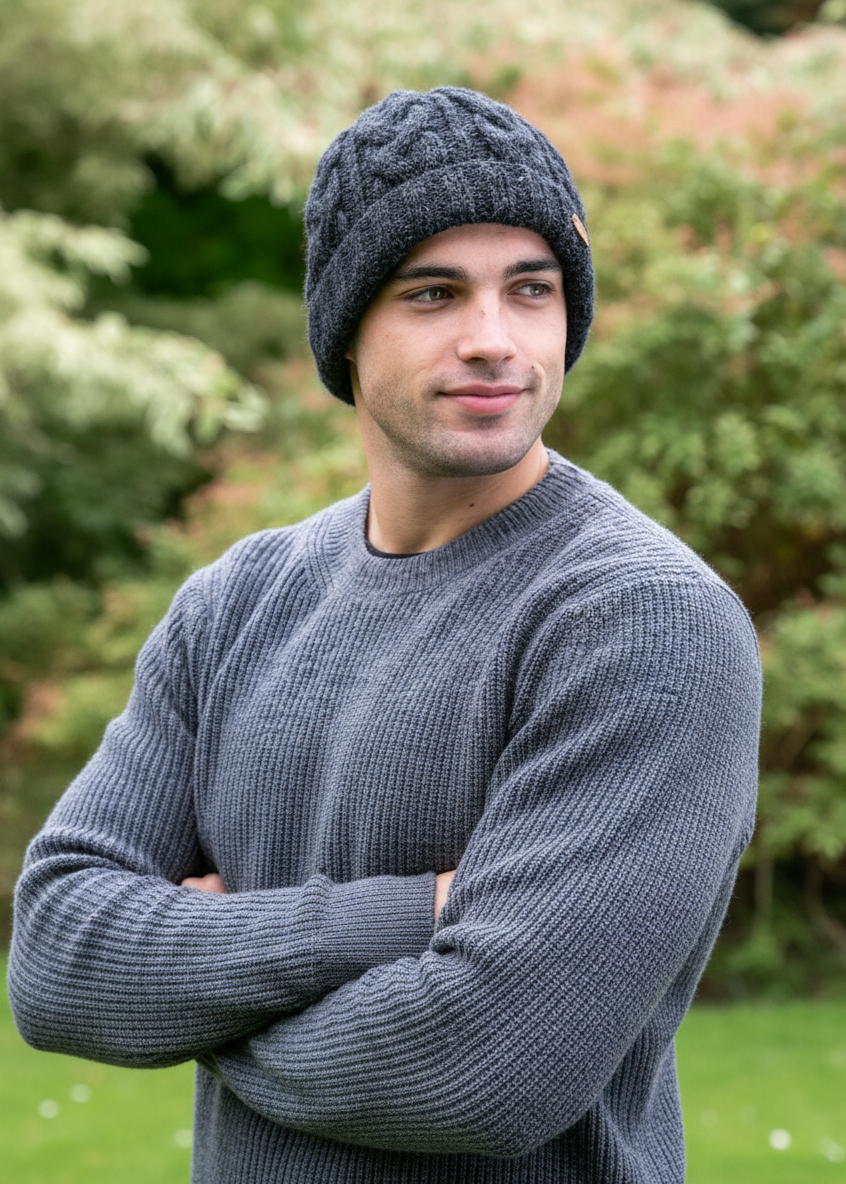 Erin Aran Cable Turnup Hat | Charcoal