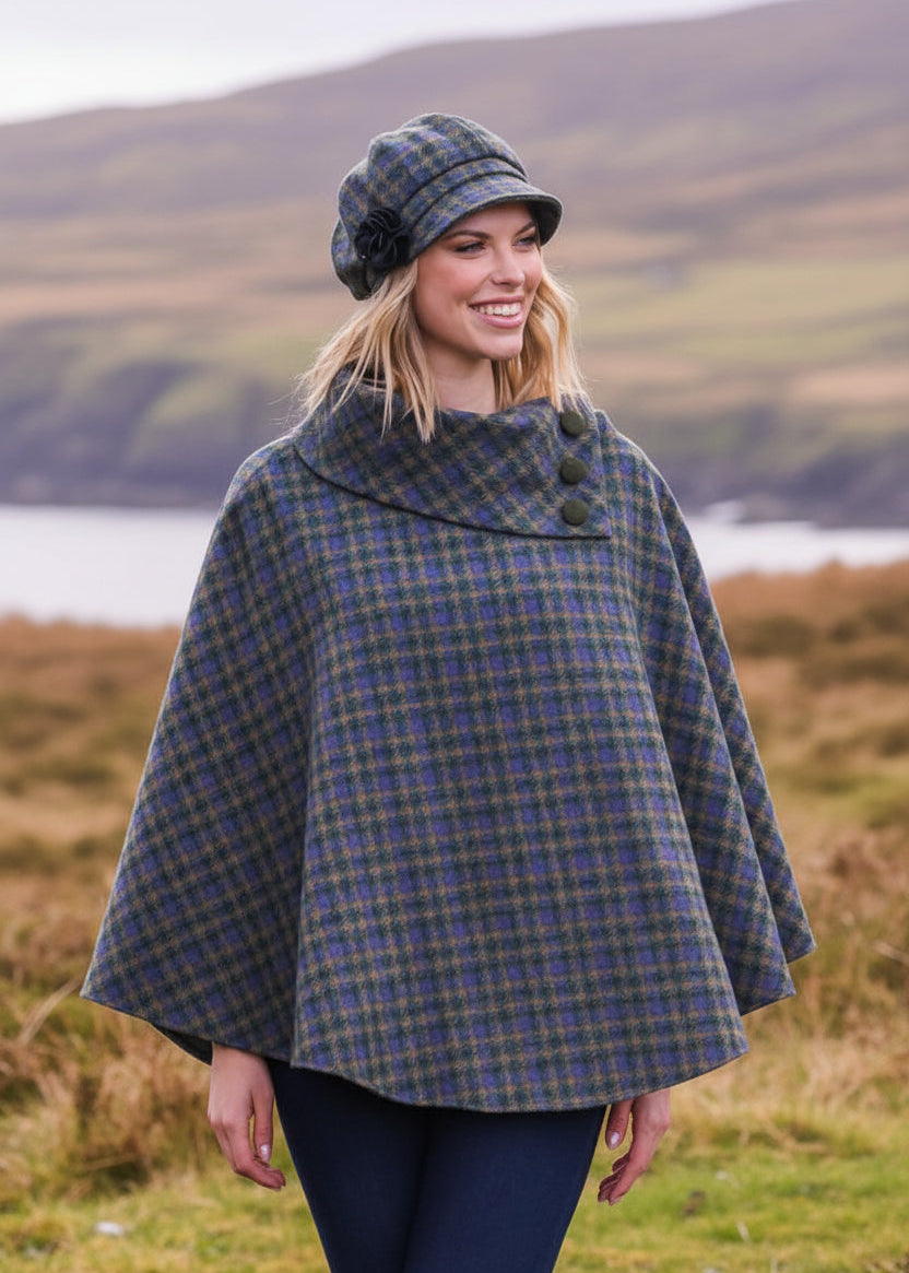 Mucros Multi Color Wool Tweed Poncho - Handcrafted Premium Outerwear