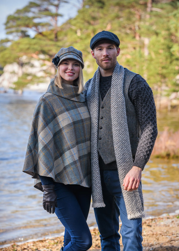 Mucros Aran Scarf | Merino Wool Alpaca Scarf | Grey Fleck
