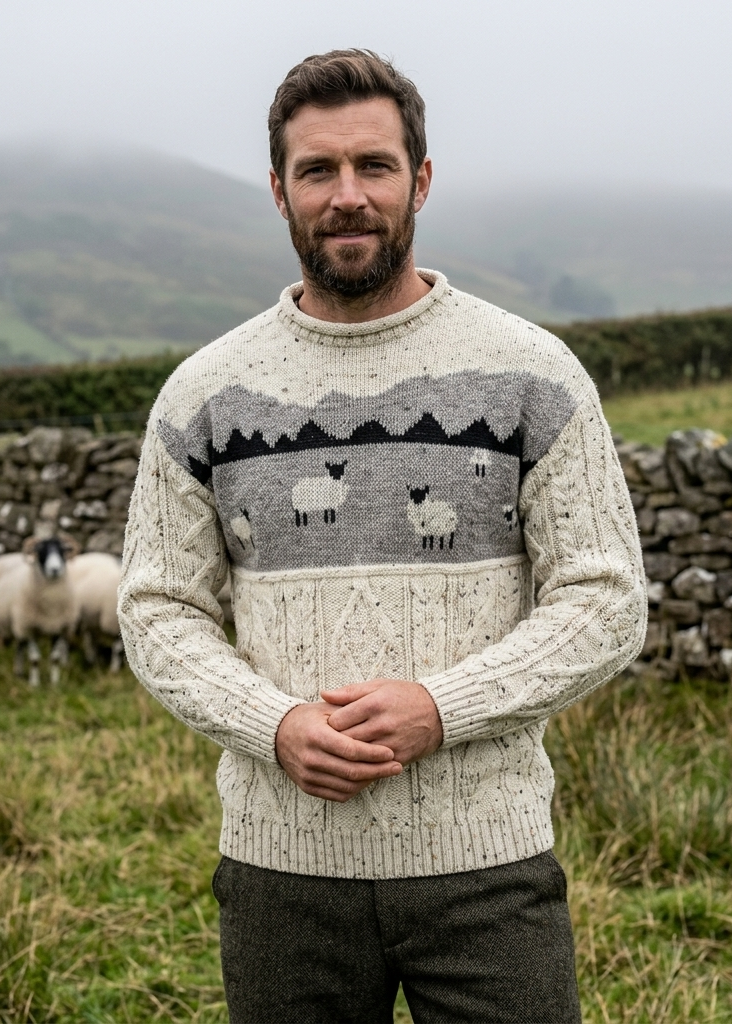 Pure Wool Sheep Aran Sweater | Oatmeal