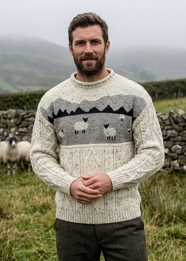 Pure Wool Sheep Aran Sweater | Oatmeal