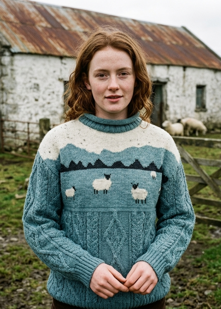 Unisex Pure Wool Sheep Aran Sweater – Summer Storm