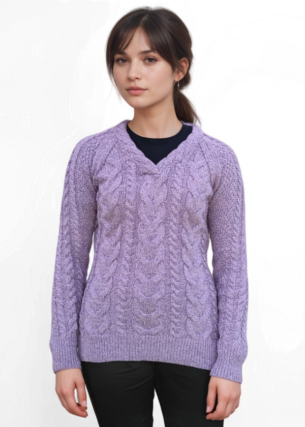 Aran Crew Neck Cashmere Sweater | Lavender