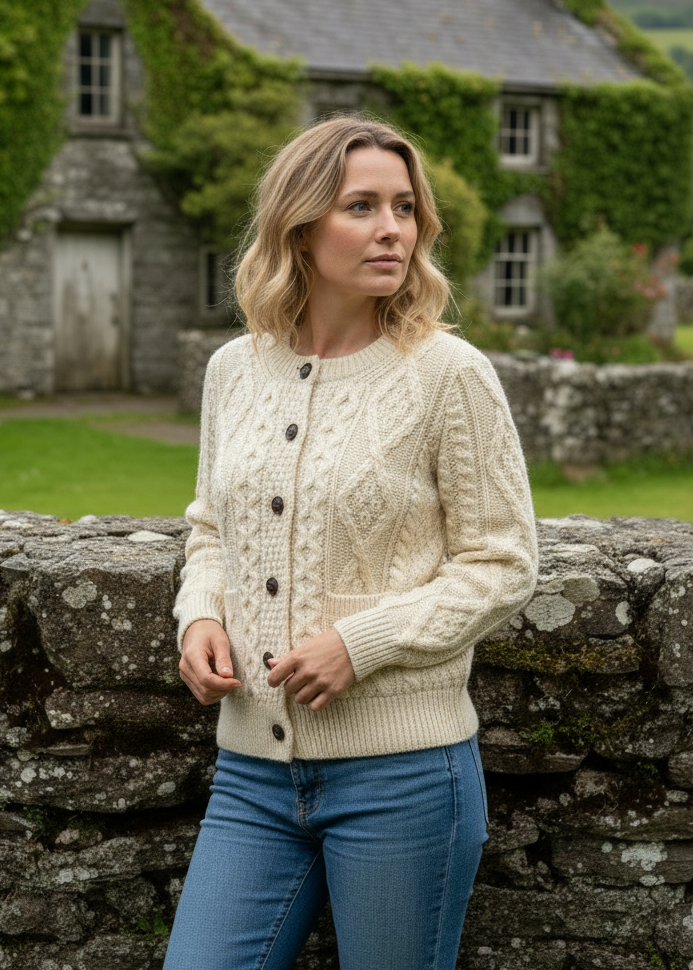 Ladies Aran Cardigan | Natural