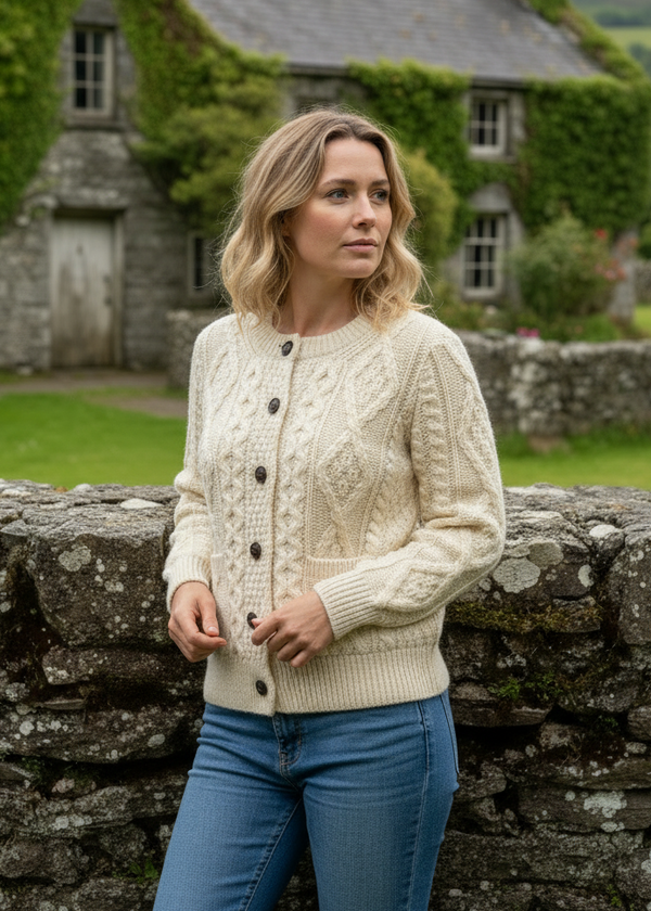 Ladies Aran Cardigan | Natural