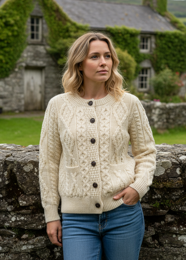 Ladies Aran Cardigan | Natural