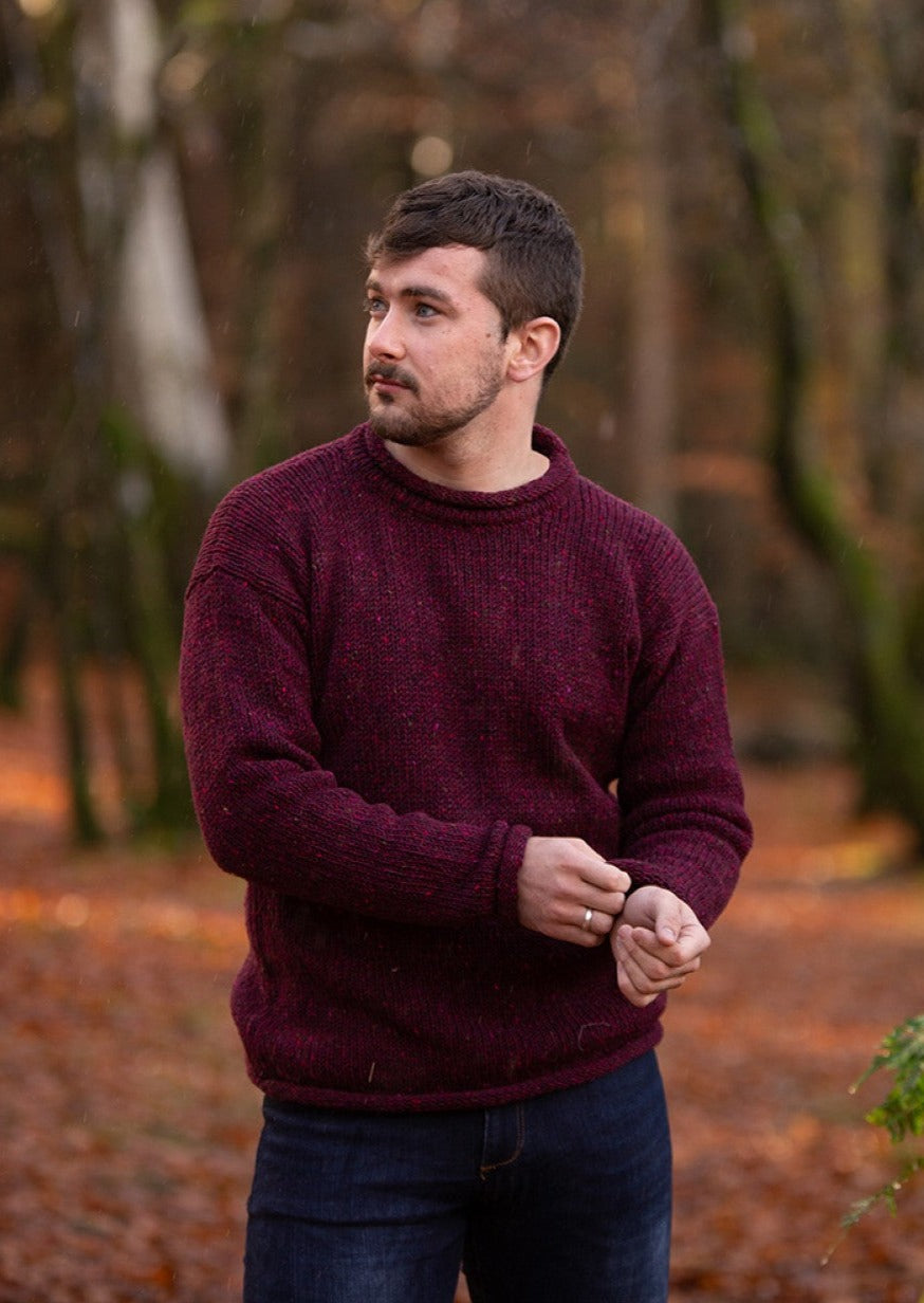 Donegal Hand Loomed Roll Neck Sweater - Wine