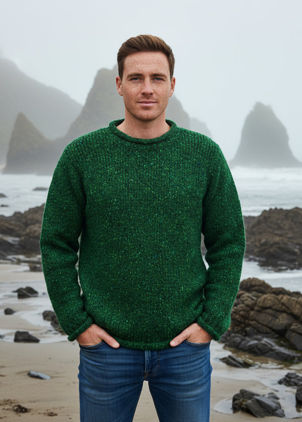Donegal Roll Neck Fisherman Sweater | Green