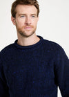 Men's Raheen Tweed Roll Neck Sweater - Navy Fleck | 100% Pure New Wool