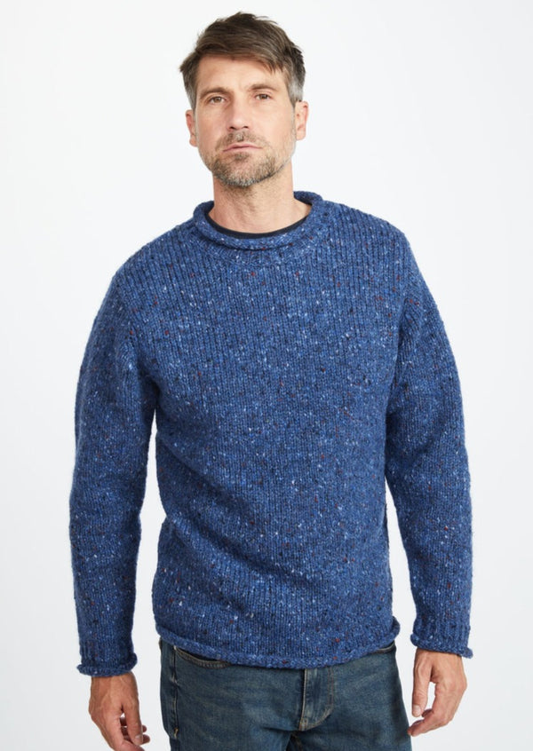 Donegal Roll Neck Fisherman Sweater - Blue Fleck
