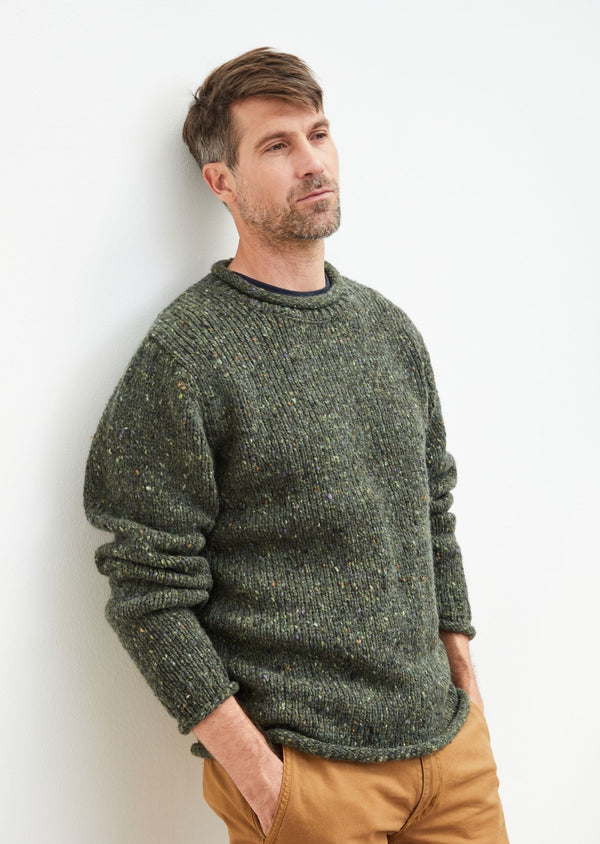 Raheen Tweed Roll Neck Mens Sweater - Green