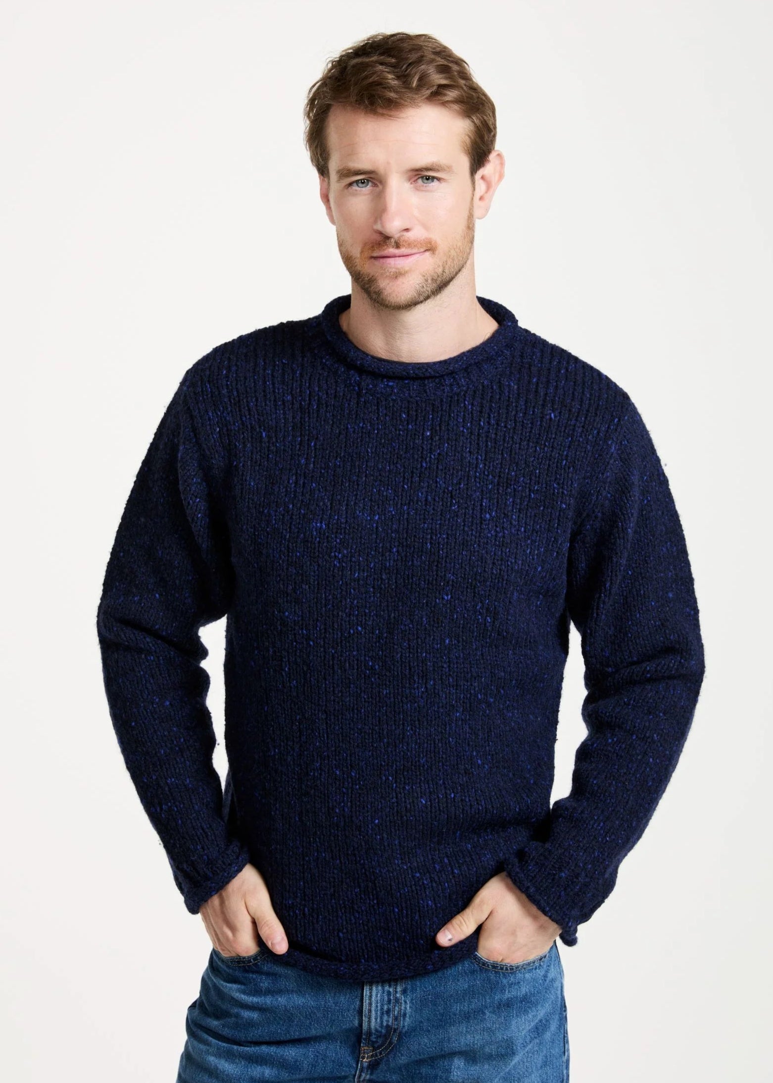 Raheen Tweed Roll Neck Mens Sweater | Navy