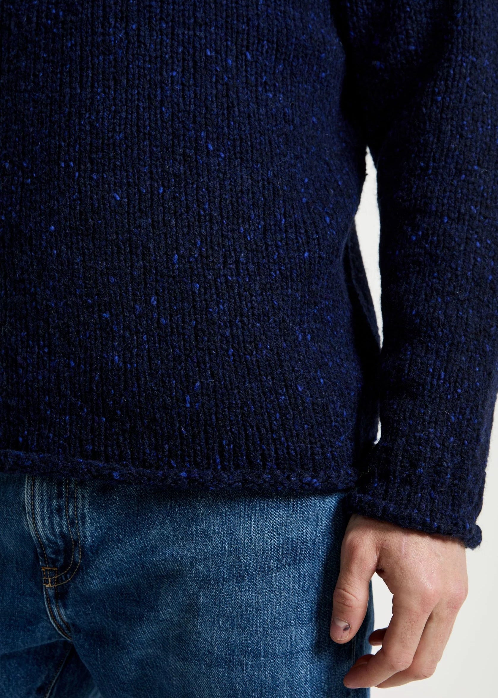 Raheen Tweed Roll Neck Mens Sweater | Navy