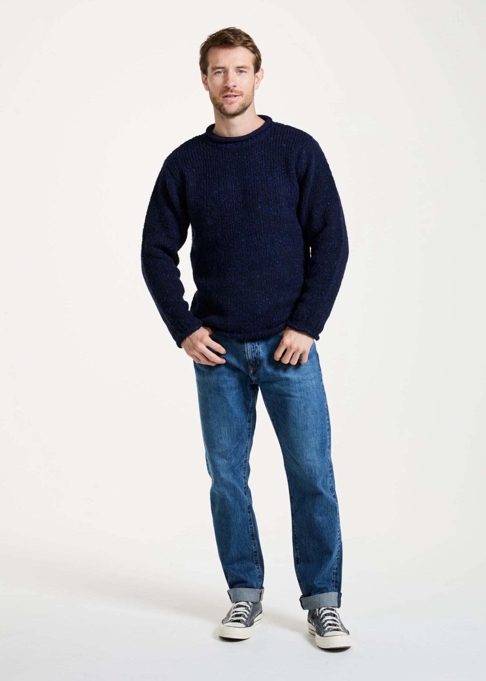 Raheen Tweed Roll Neck Mens Sweater | Navy