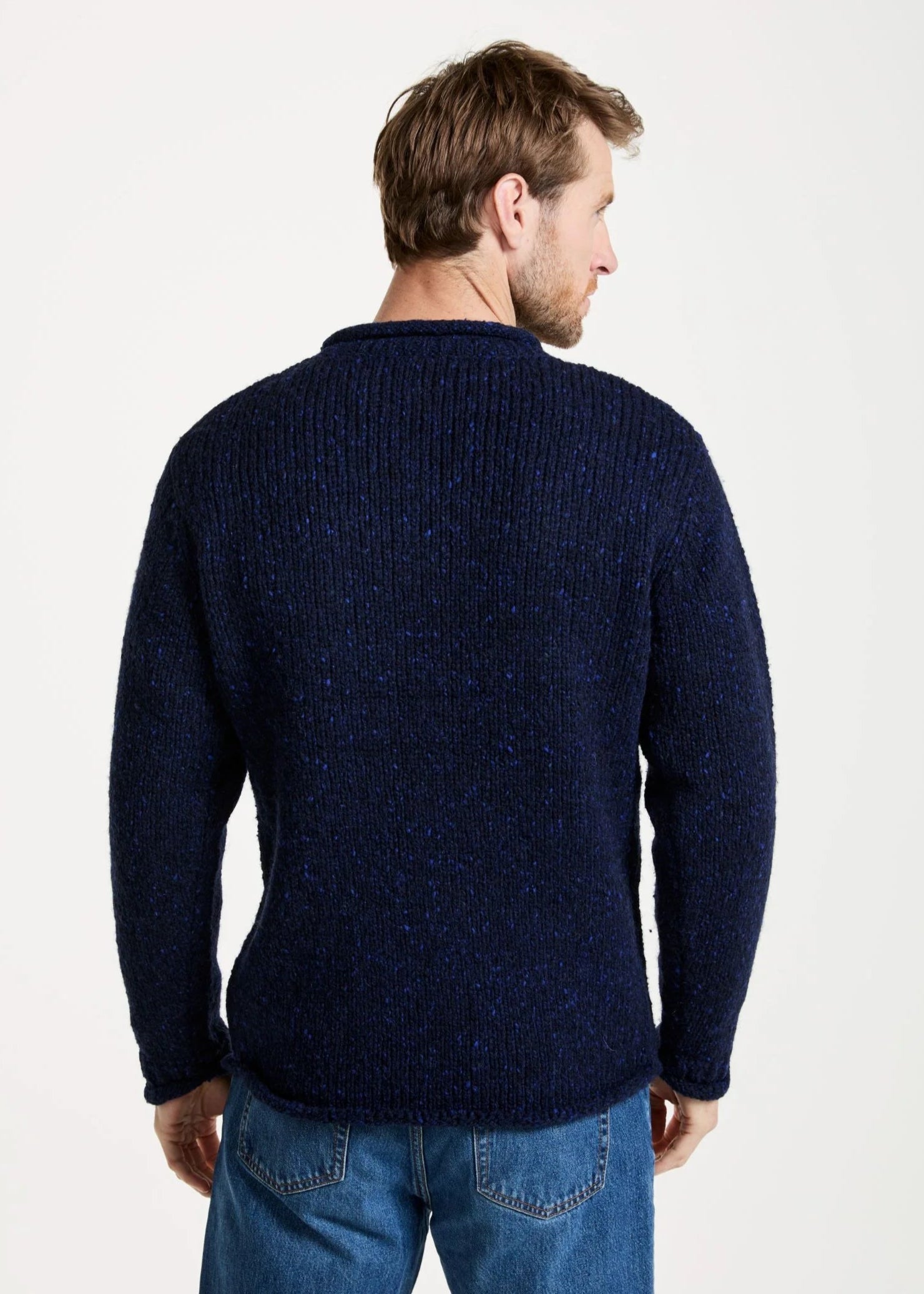 Raheen Tweed Roll Neck Mens Sweater | Navy