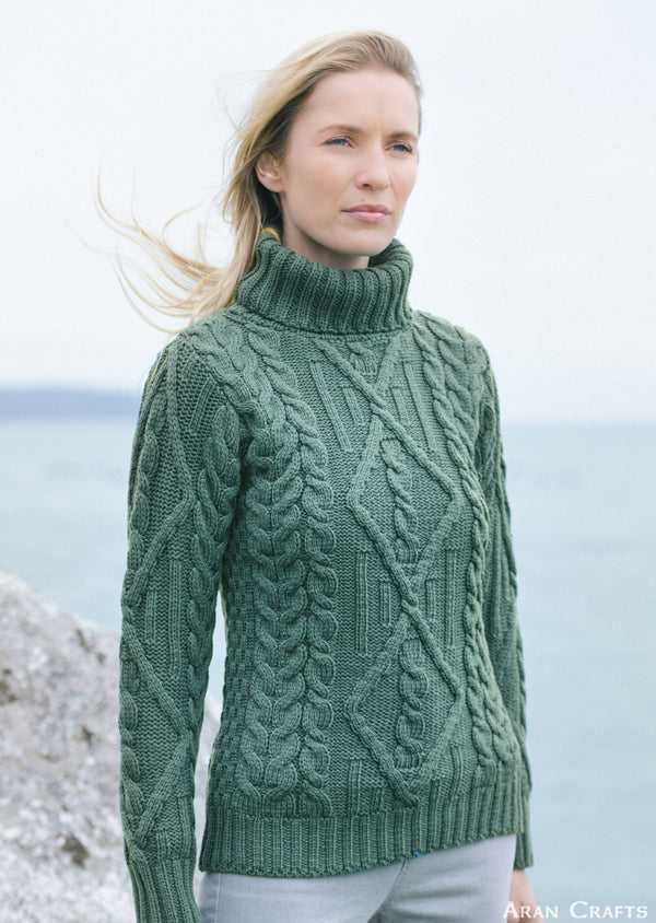 Aran Turtle Neck Sweater | Green