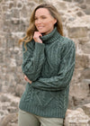 Irish Aran Turtleneck Sweater - 100% Merino Wool | Tundra Green
