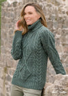 Irish Aran Turtleneck Sweater - 100% Merino Wool | Tundra Green